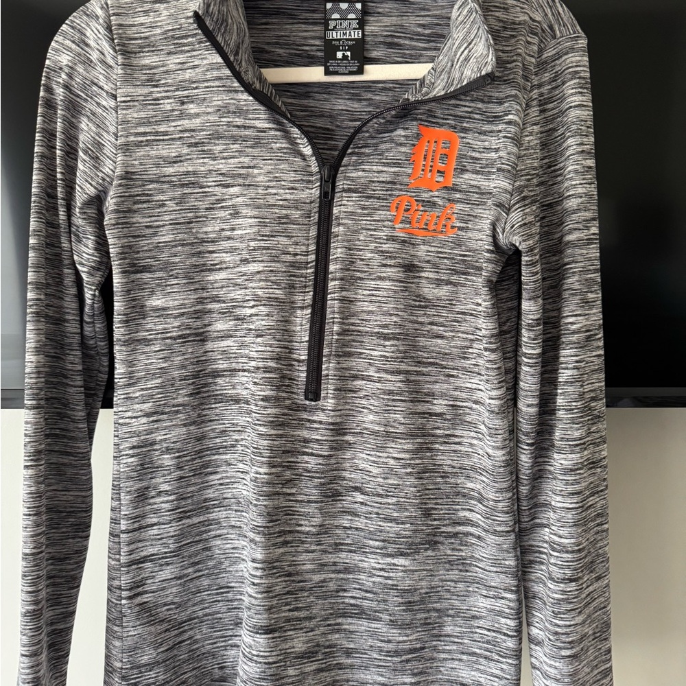 Gray Quarter-Zip Pullover with Orange Logo